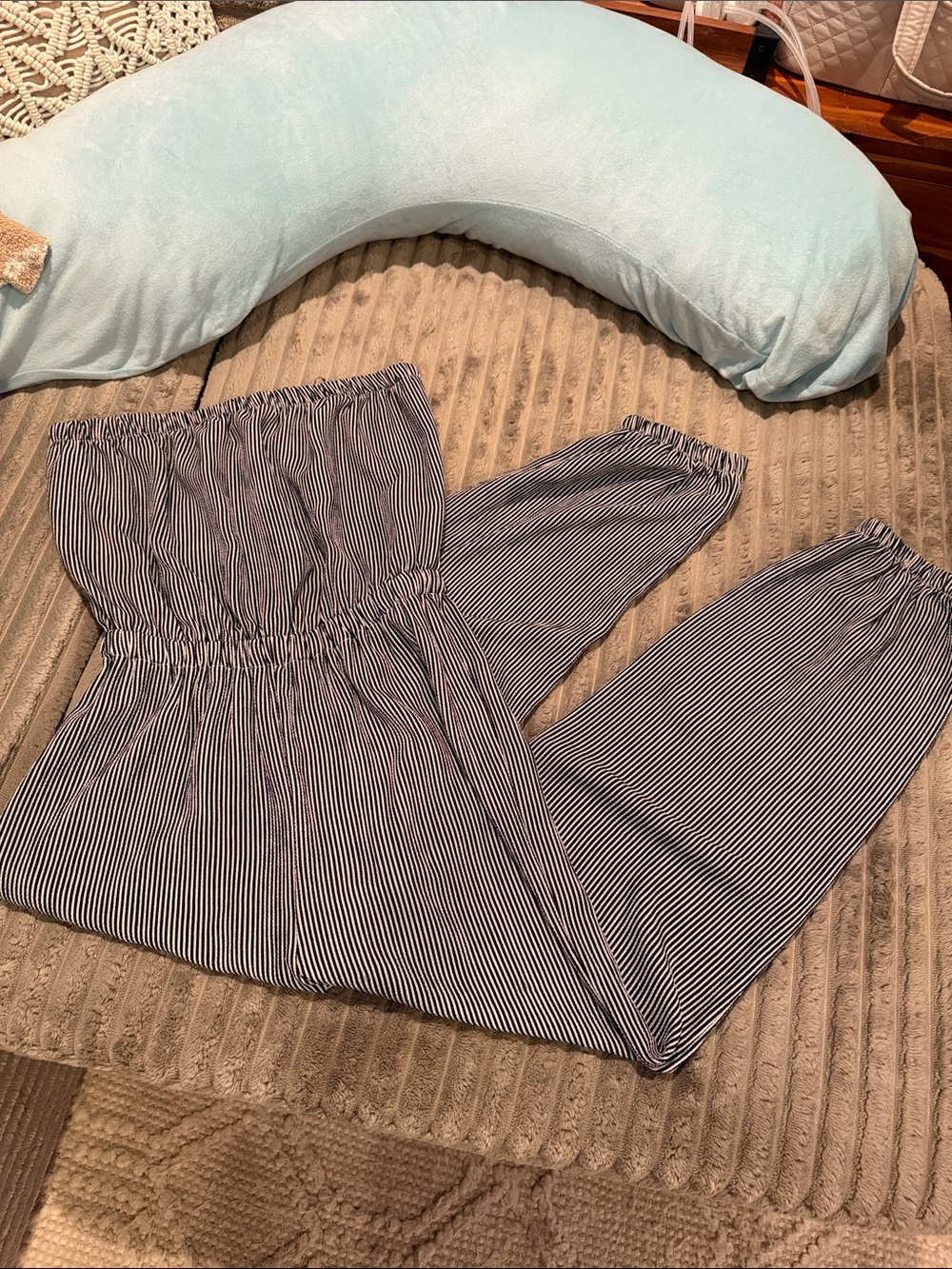 Striped Strapless Jumpsuit - Navy & White